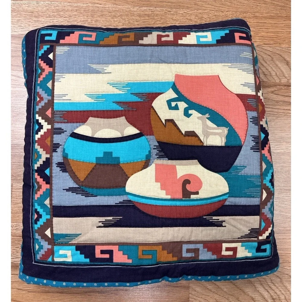 Vintage Handmade Quillow- Quilt that folds into a Pillow- Southwest‎ Theme 41x69